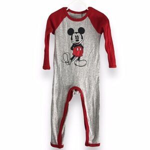 Disney Store Baby Size 18-24 Months Gray Red Long Sleeve Mickey Mouse Pajamas